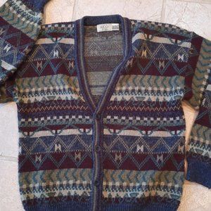 Vtg Sears geometric cardigan sweater mens M